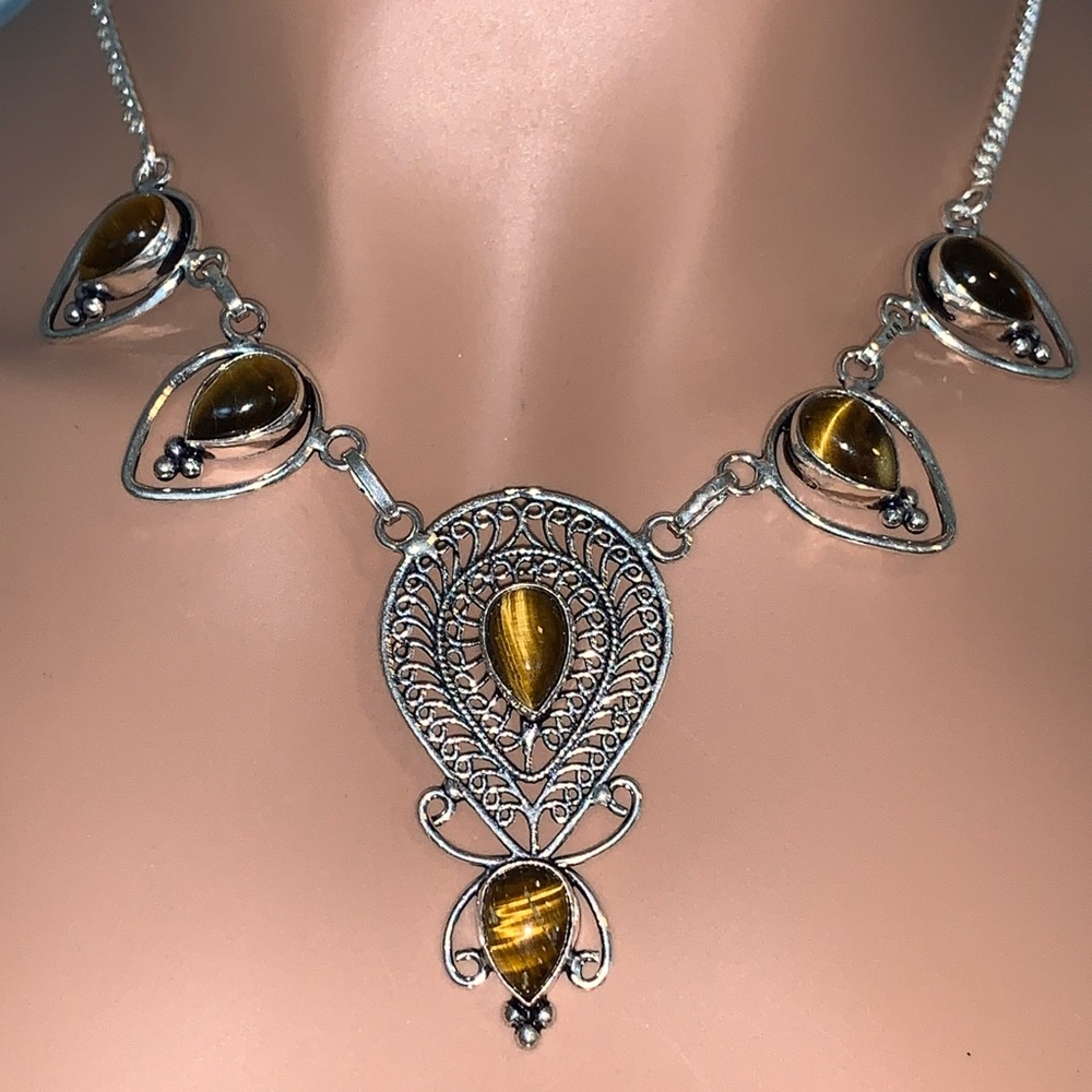Sterling Filigree Tiger Eye Necklace
